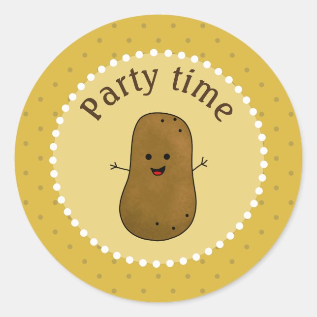 Happy Potato Party Time Classic Round Sticker (Front)