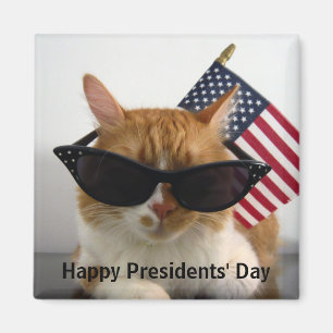Happy Presidents' Day Cool Cat with Flag Magnet