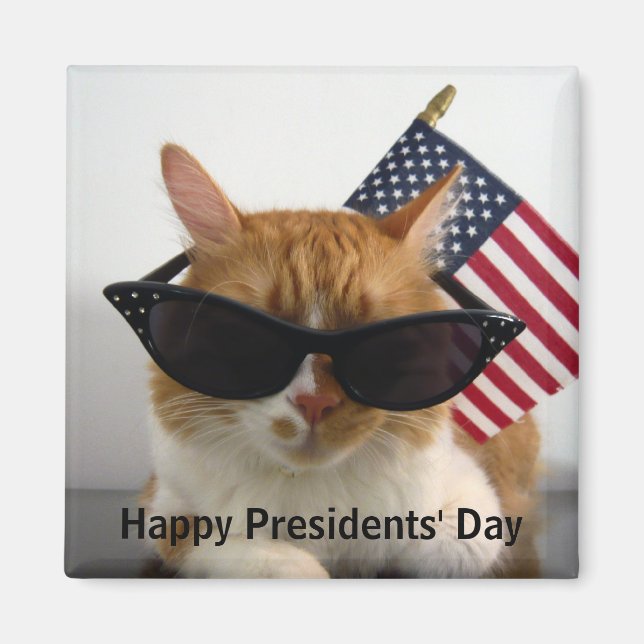Happy Presidents' Day Cool Cat with Flag Magnet (Front)