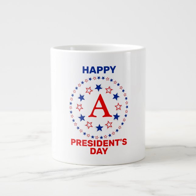 Happy President's day custom monogram Large Coffee Mug (Front)