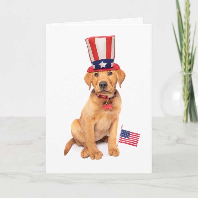 Happy Presidents' Day Cute Patriotic Puppy in Hat Holiday Card (Front)