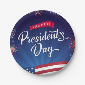 Happy President's Day Flag & Fireworks  Paper Plate