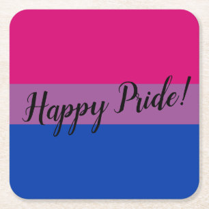 Happy Pride Bisexual Flag Square Paper Coaster