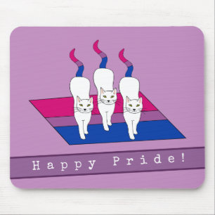 Happy Pride Cats With Bisexual Pride Flag Mouse Mat