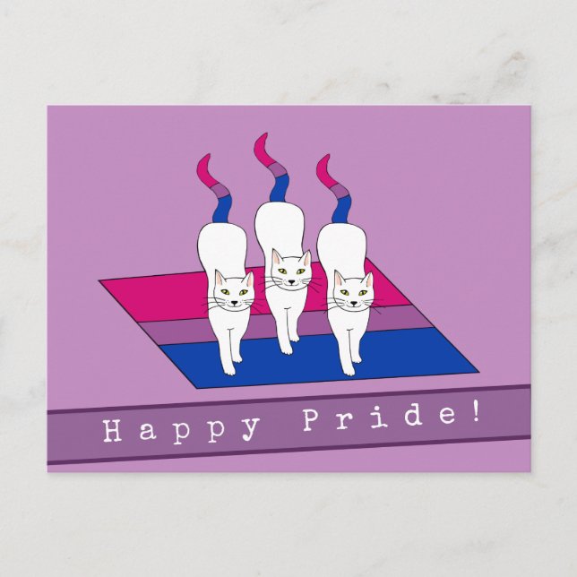 Happy Pride Cats With Bisexual Pride Flag Postcard (Front)