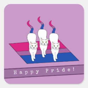 Happy Pride Cats With Bisexual Pride Flag Square Sticker