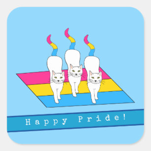 Happy Pride Cats With Pansexual Flag Square Sticker