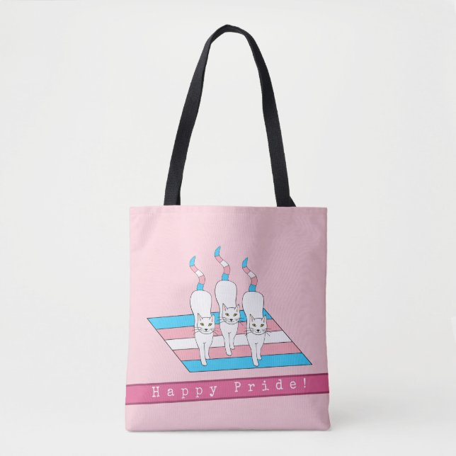 Happy Pride Cats With Transgender Flag Tote Bag (Front)