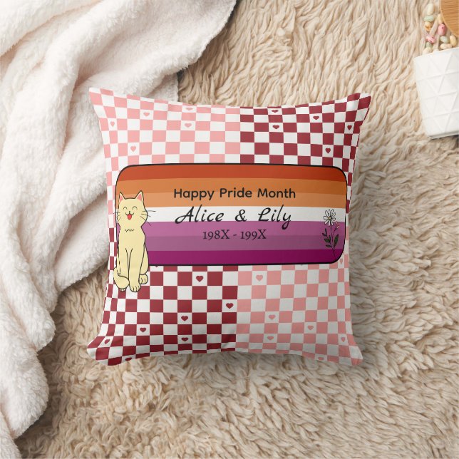 Happy Pride Month Cute Cat Sunset Lesbian Flag Cushion (Blanket)