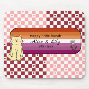 Happy Pride Month Cute Cat Sunset Lesbian Flag Mouse Mat