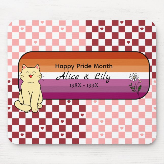 Happy Pride Month Cute Cat Sunset Lesbian Flag Mouse Mat (Front)