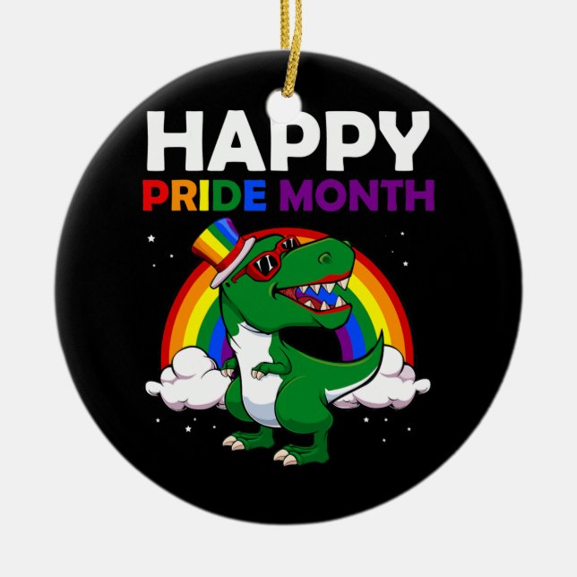 Happy Pride Month LGBT Q Cute Dinosaur Gay Ceramic Tree Decoration (Front)