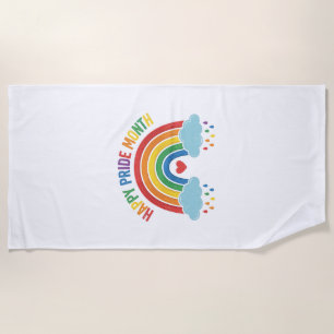 Happy Pride Month Rainbow Vintage Engraving Design Beach Towel