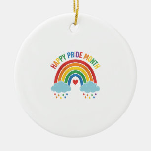 Happy Pride Month Rainbow Vintage Engraving Design Ceramic Tree Decoration