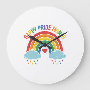 Happy Pride Month Rainbow Vintage Engraving Design Large Clock