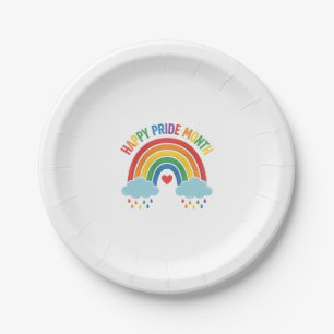 Happy Pride Month Rainbow Vintage Engraving Design Paper Plate