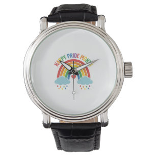 Happy Pride Month Rainbow Vintage Engraving Design Watch