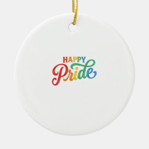 Happy Pride Vintage Rainbow Typography Shirt_1 Ceramic Tree Decoration