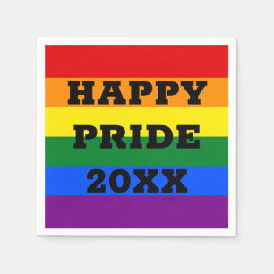 Happy Pride with Year Gay LGBTQ Rainbow Flag Napkin