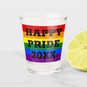 Happy Pride with Year Gay LGBTQ Rainbow Flag Shot Glass