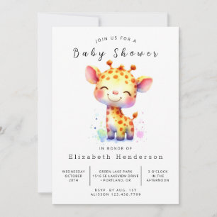Happy Printable Giraffe Baby Shower Invitation
