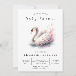 Happy Printable Swan Baby Shower Invitation