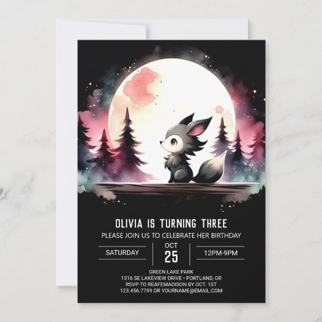 Happy Printable Wolf Birthday Invitation (Front)