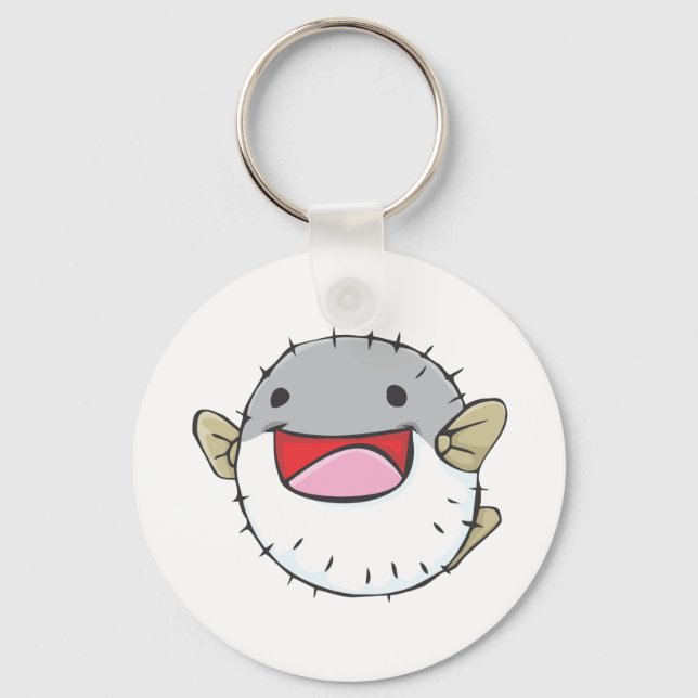 Happy Pufferfish Cartoon Key Ring (Front)