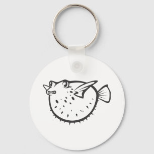 Happy Pufferfish in Black and White Key Ring