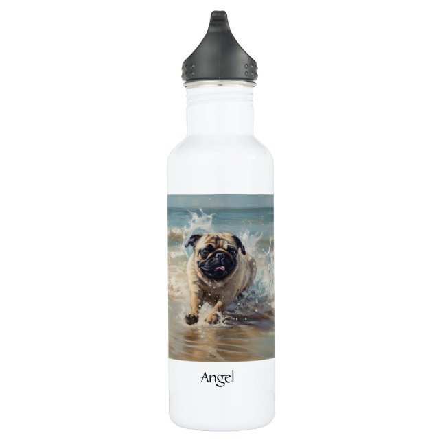Happy Pug  at the Beach customisable 710 Ml Water Bottle (Right)