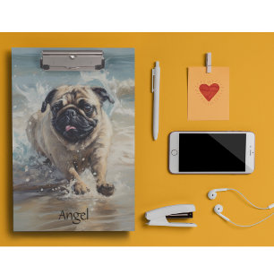 Happy Pug at the Beach customisable Clipboard