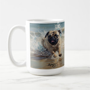 Happy Pug at the Beach customisable Coffee Mug
