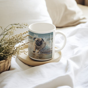 Happy Pug  at the Beach customisable Coffee Mug