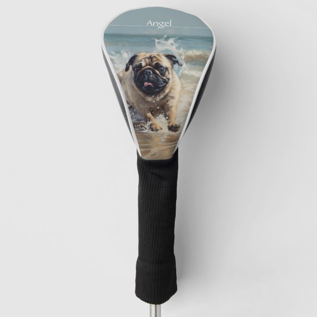 Happy Pug  at the Beach customisable Golf Head Cover (Front)