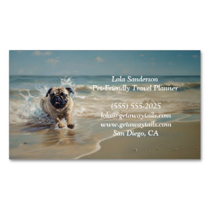 Happy Pug  at the Beach customisable Magnetic Business Card