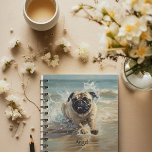 Happy Pug at the Beach customisable Notebook