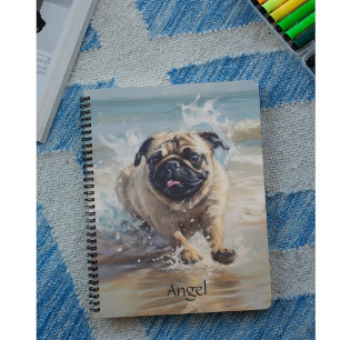 Happy Pug  at the Beach customisable Notebook
