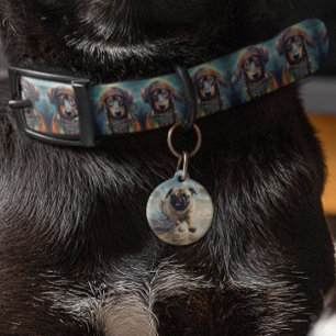 Happy Pug at the Beach customisable Pet Tag