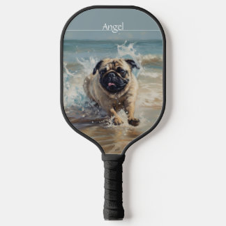 Happy Pug at the Beach customisable Pickleball Paddle