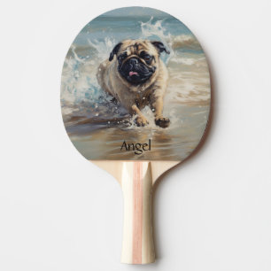 Happy Pug at the Beach customisable Ping Pong Paddle