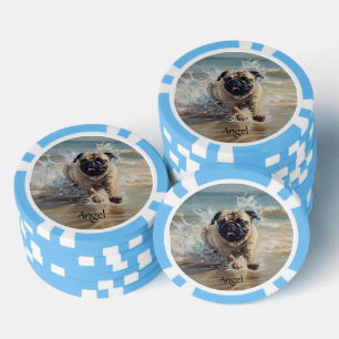 Happy Pug at the Beach customisable Poker Chips
