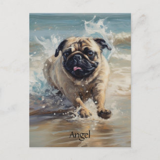 Happy Pug at the Beach customisable Postcard