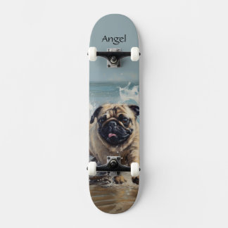 Happy Pug at the Beach customisable Skateboard