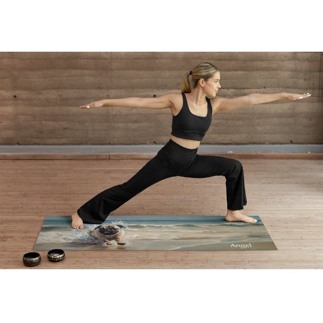 Happy Pug  at the Beach customisable Yoga Mat (Creator Uploaded)