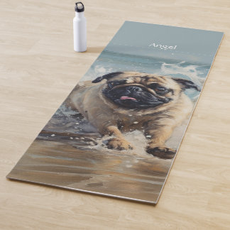 Happy Pug at the Beach customisable Yoga Mat