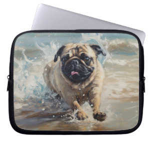 Happy Pug at the Beach Laptop Sleeve