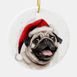 Happy Pug Dog Christmas Personalized Ceramic Tree Decoration