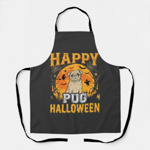 Happy Pug Halloween Spooky Dog Design_1 Apron