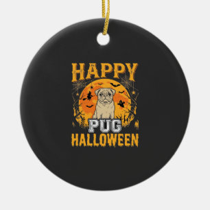 Happy Pug Halloween Spooky Dog Design_1 Ceramic Tree Decoration