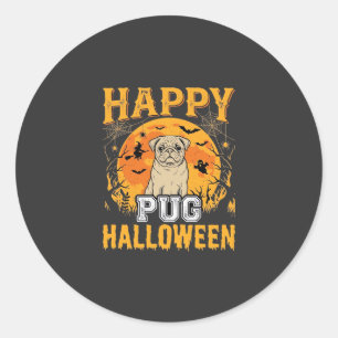 Happy Pug Halloween Spooky Dog Design_1 Classic Round Sticker